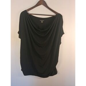 Chic Lane Bryant Cowl Neck Blouse Womens 26/28 Black Draped Stretch Jersey Top